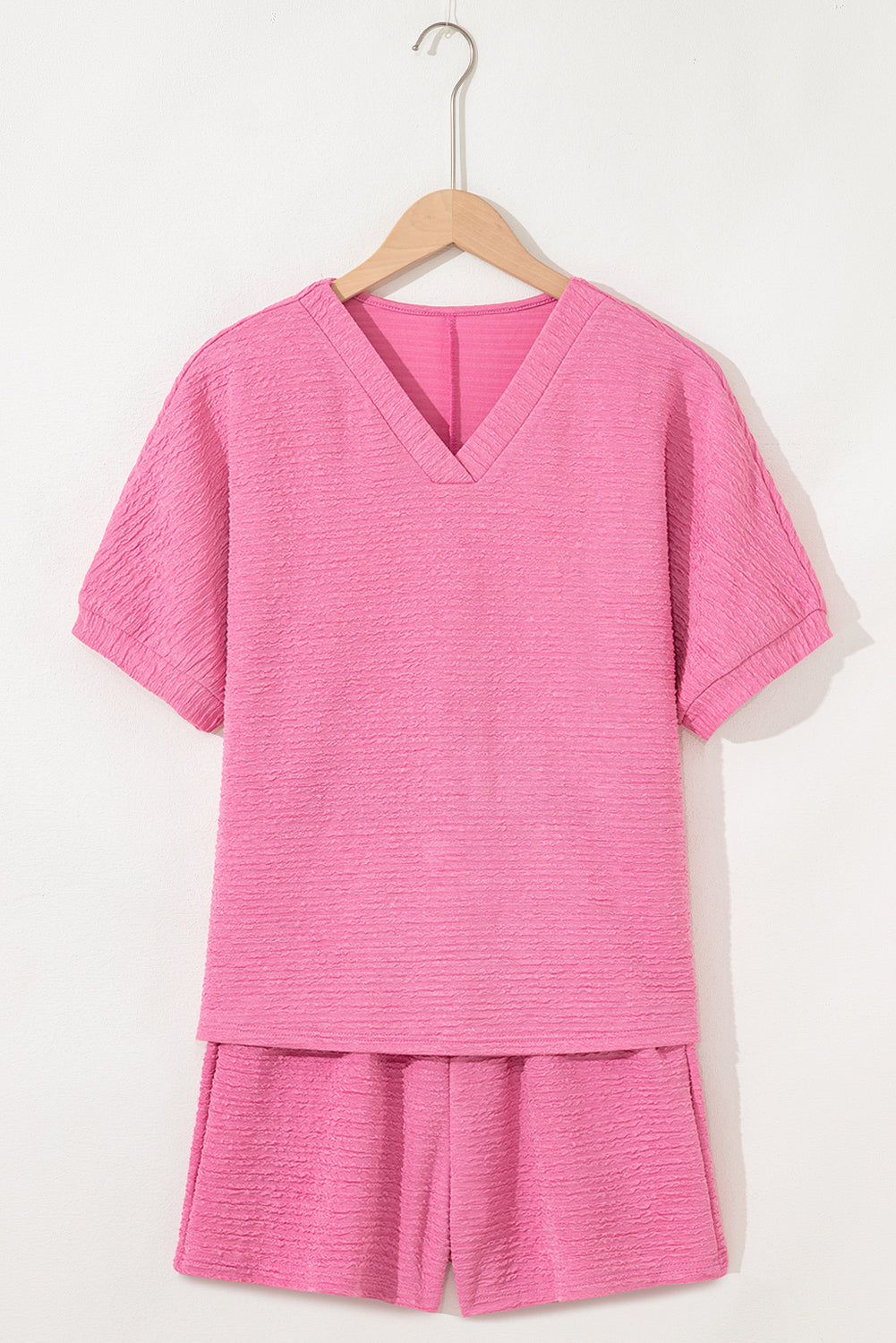 Pink Textured Tee & Shorts Set Two Piece Shorts Sets 0c57ccb06a4df1c1