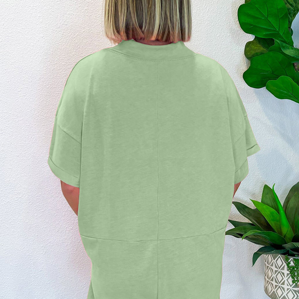 Myosotis Loose Half Sleeve V Neck Plain Romper Rompers 22c54d9fb6a6d8ca