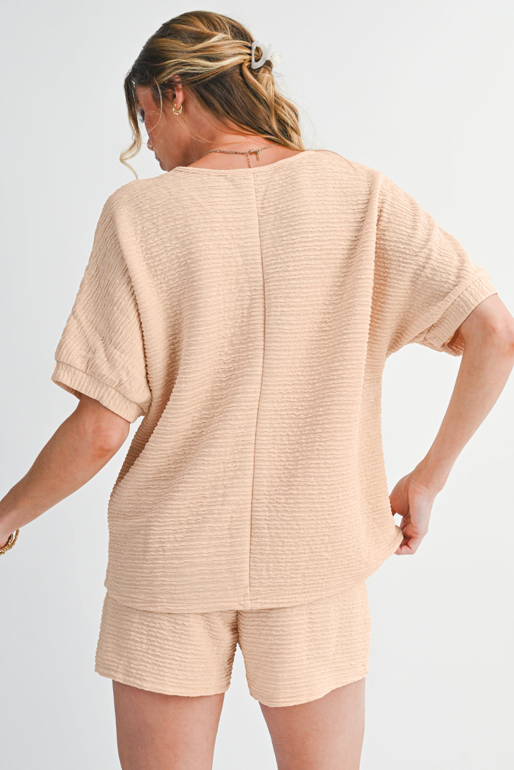 Pink Textured Tee & Shorts Set Two Piece Shorts Sets 3964a3baaba6f757