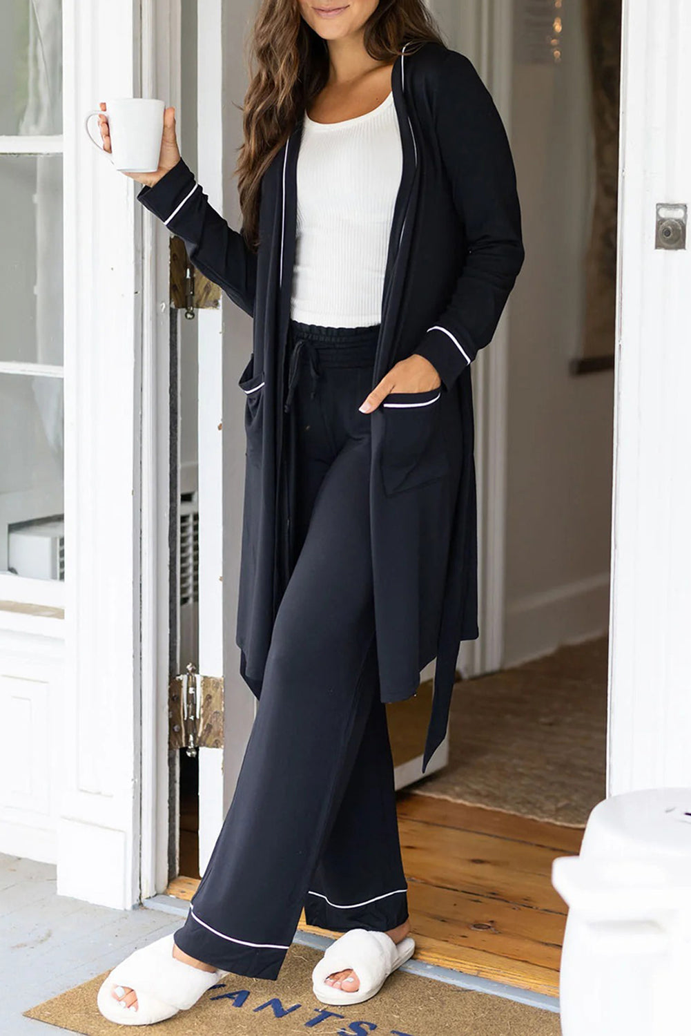 Black Contrast Lounge Set Two Piece Pants Sets 45db1d76452e6145