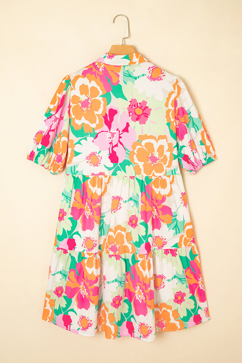 Green Floral Puff Sleeve Buttoned Babydoll Dress Short Dresses 527561caf09bd9d9