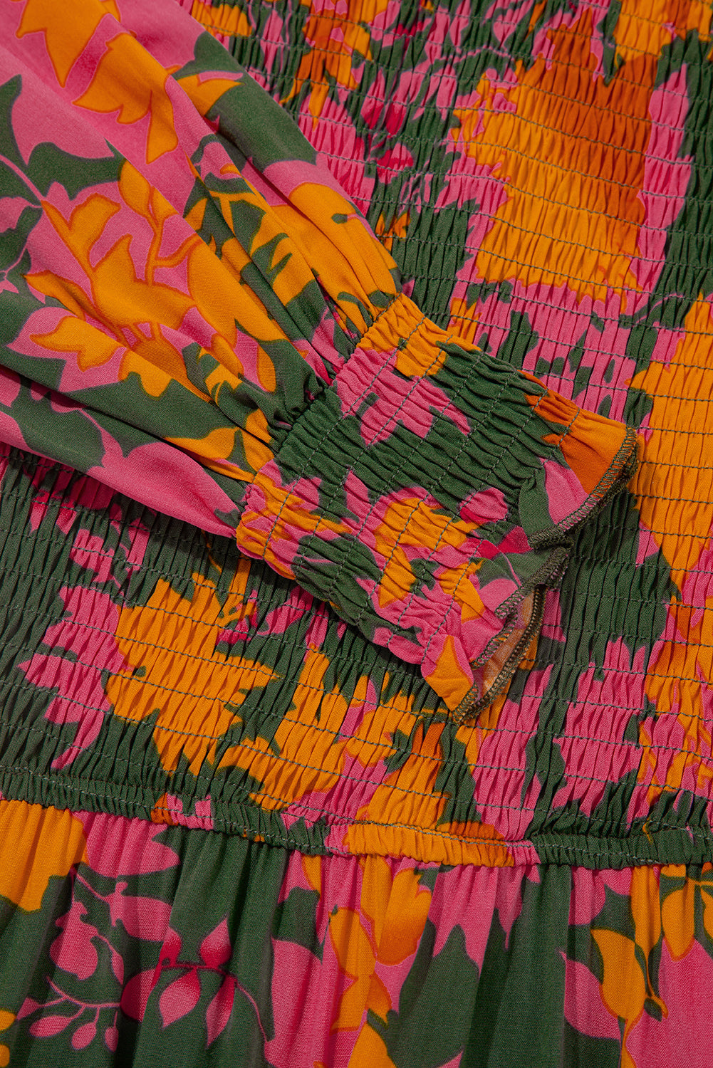 Orange Floral Puff Sleeve Smocked Bodice Frill Tiered Dress Maxi Dresses 76b81ec2d38c93cf