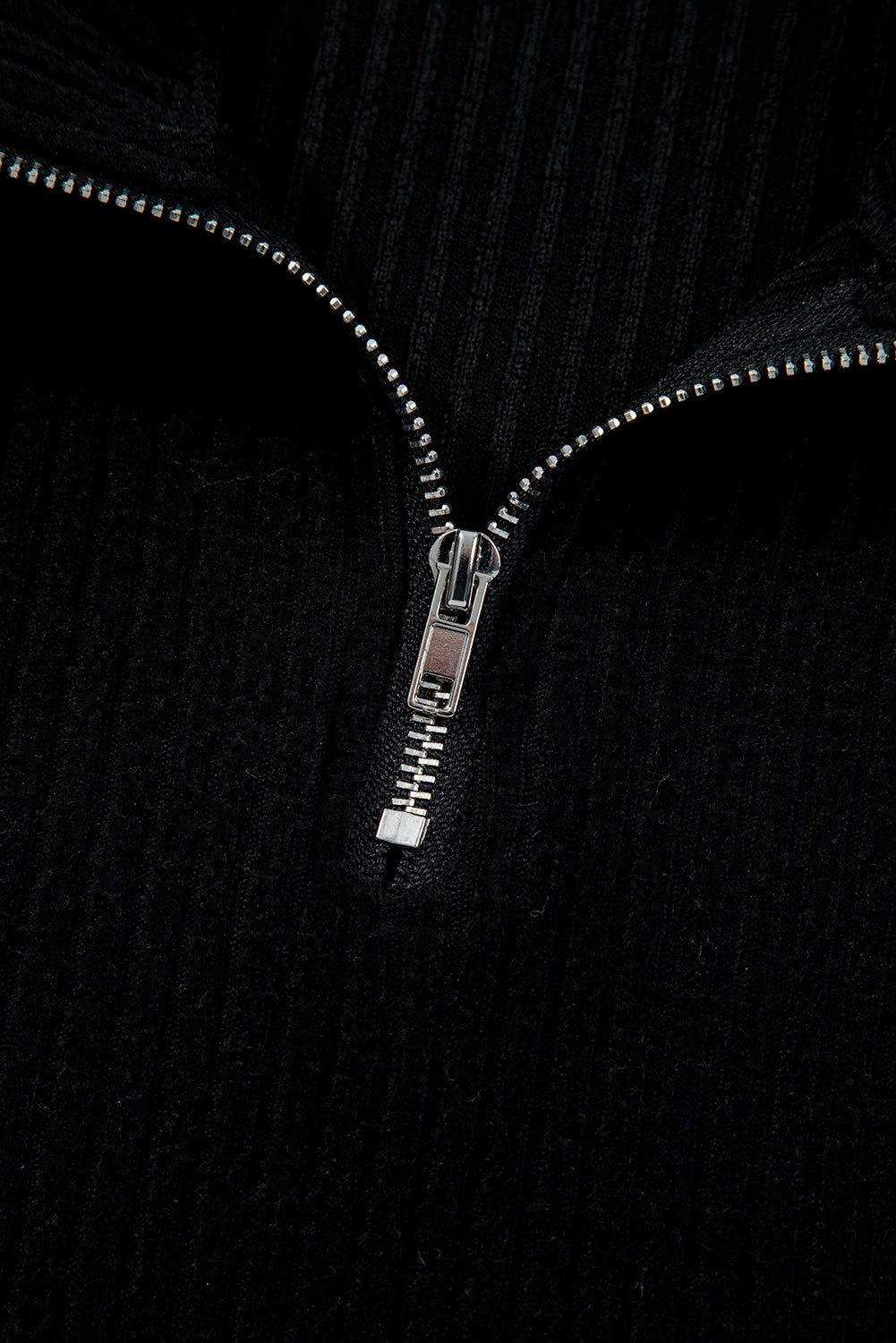 Black Ribbed Zip Neck Drop Shoulder Pullover Bodycon Skirt Set Two Piece Skirt Sets 8f1f79cd352f1bae