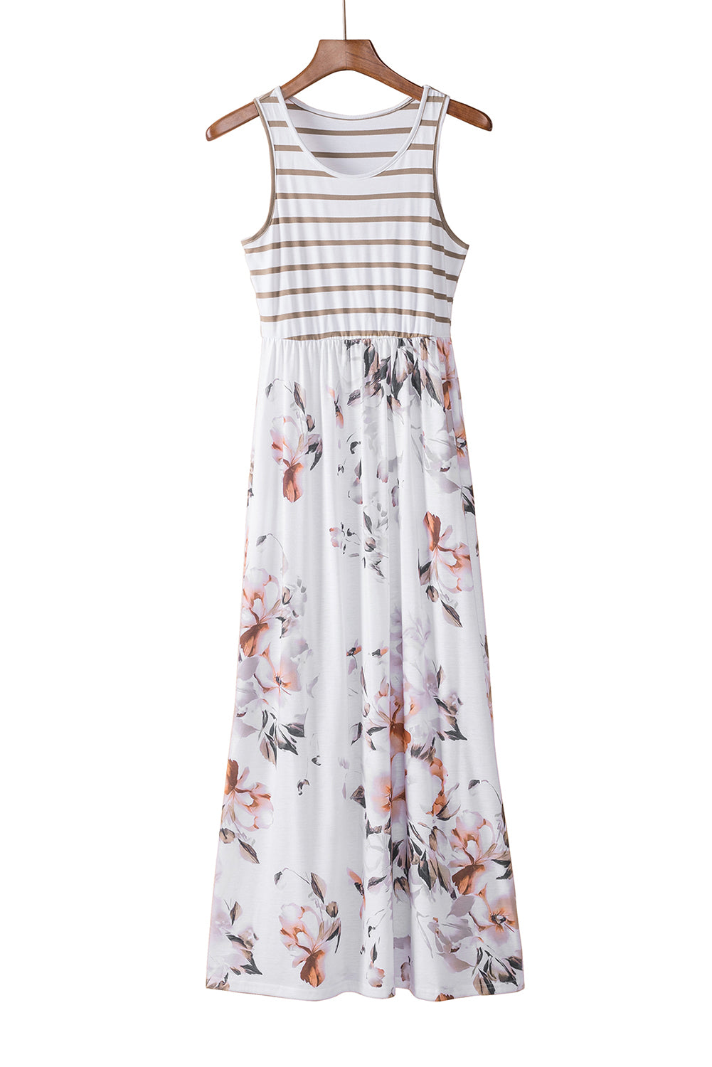 White Boho Stripes & Floral Tank Dress Maxi Dresses 8f3c2706655e28c7
