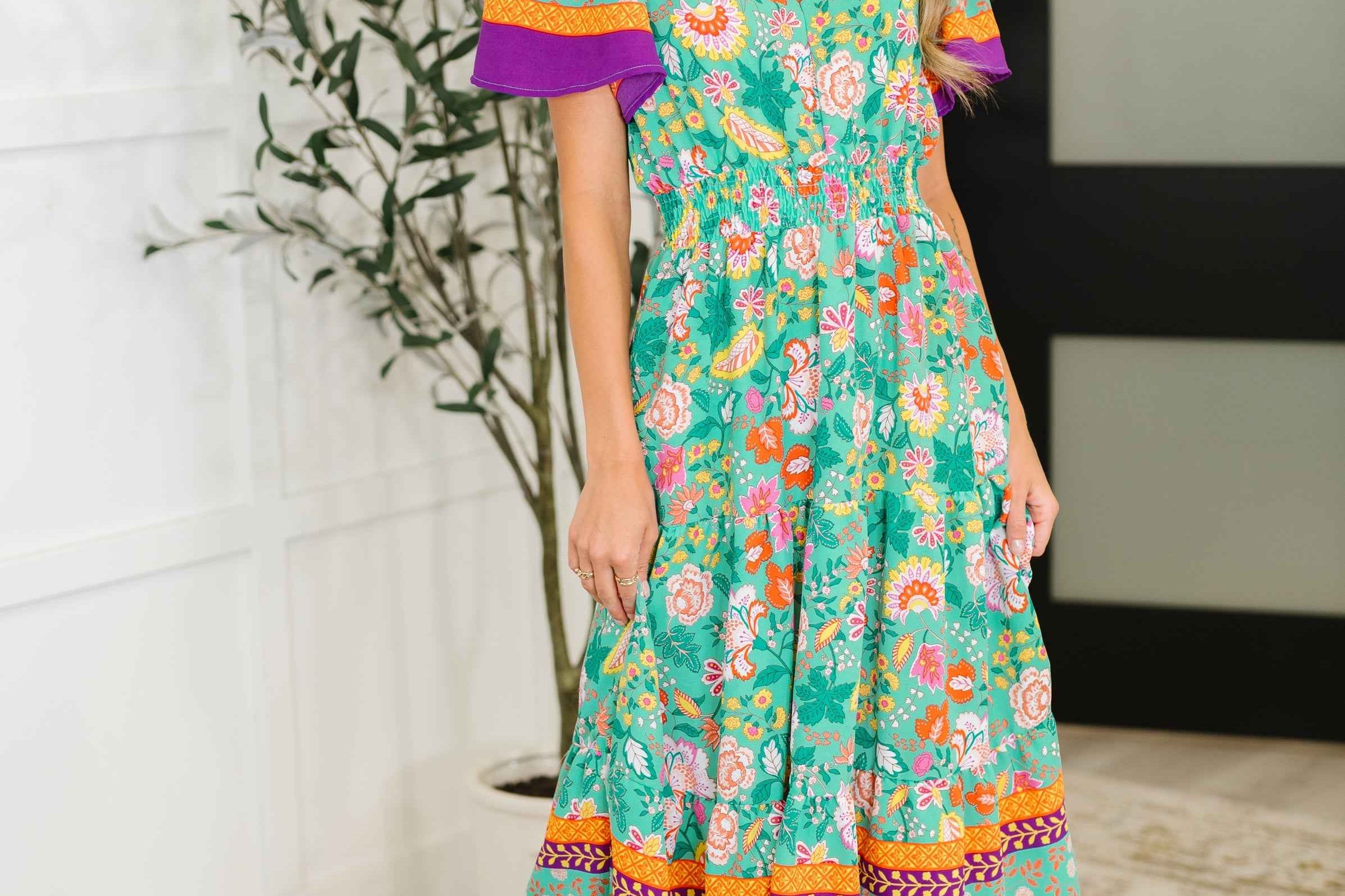 Wildflower Wish Gathered Tier Dress in Mint