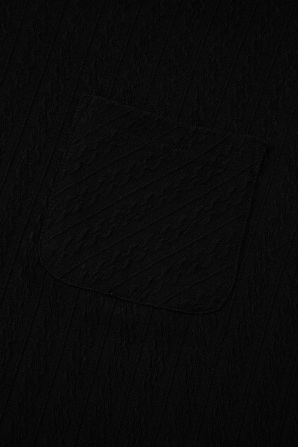 Black Textured Chest Pocket Drop Sleeve Top and Pants Set Two Piece Pants Sets a01a966cb6e73985