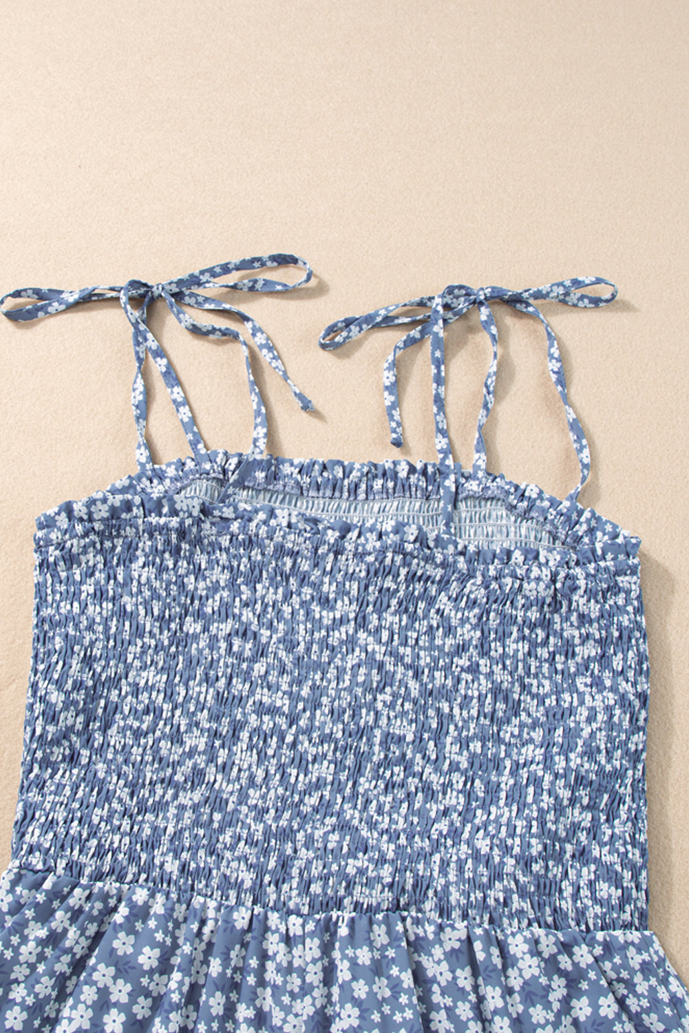 Dusk Blue Floral Print Spaghetti Straps Smocked Wide Leg Jumpsuit Jumpsuits b776dba3307f5b97