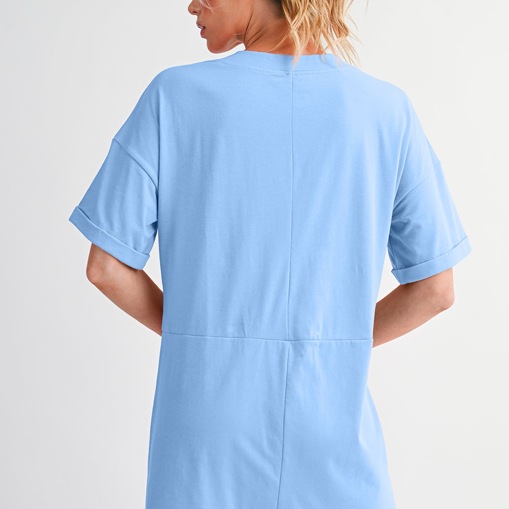 Myosotis Loose Half Sleeve V Neck Plain Romper Rompers d72658f5d2d9f994