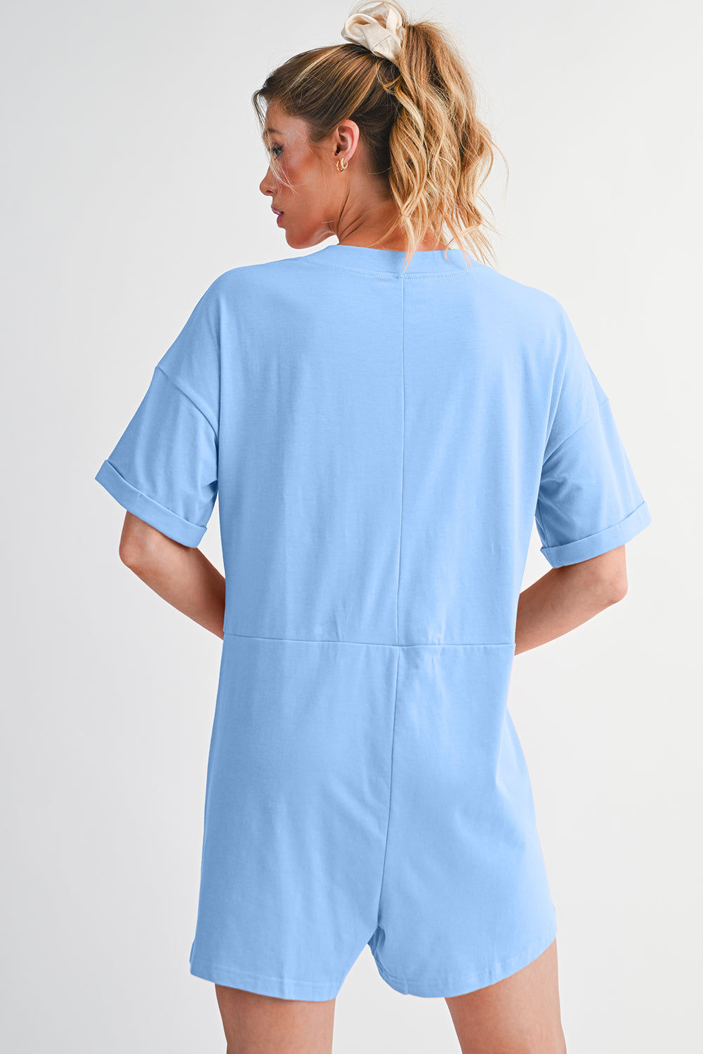 Myosotis Loose Half Sleeve V Neck Plain Romper Rompers d72658f5d2d9f994