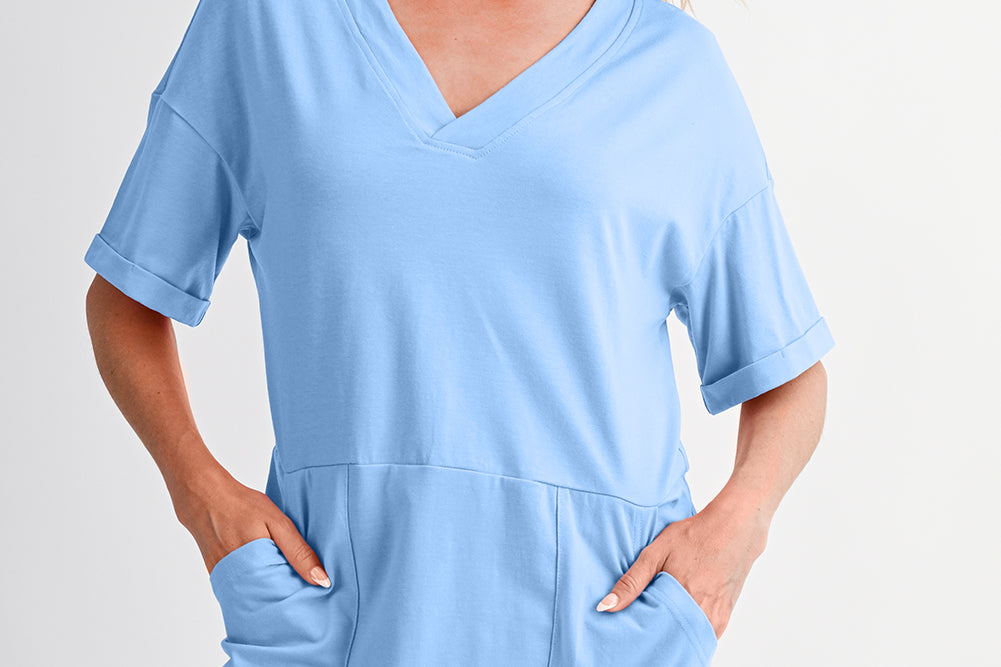 Myosotis Loose Half Sleeve V Neck Plain Romper Rompers fc3cc9d1f1031678