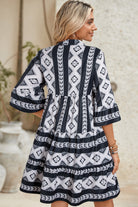 Black Abstract Print Bell Sleeve V Neck Boho Dress Short Dresses 01d8d5aee399b4ab