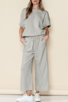 Red Dahlia Textured Loose Fit T Shirt & Drawstring Pants Set Two Piece Pants Sets 0cba585027c1ac21