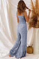 Dusk Blue Floral Print Spaghetti Straps Smocked Wide Leg Jumpsuit Jumpsuits 12f953b1f348cdb4