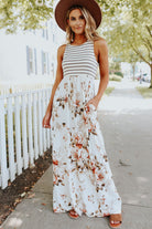 White Boho Stripes & Floral Tank Dress Maxi Dresses 1ae47c7c6ed825c6