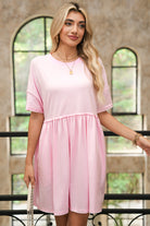 Light Pink Solid Color Pocket Raw Edge Babydoll Dress Short Dresses 1b81b5bd09636a0e
