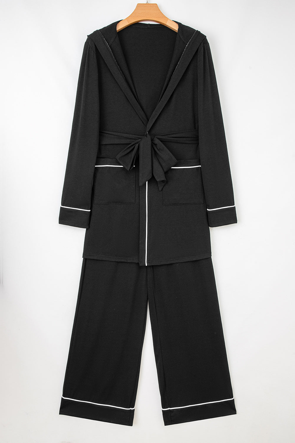 Black Contrast Trim Hooded Lounge Cardigan and Pants Set Two Piece Pants Sets 1c5a93472acaf930