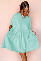 Light Pink Solid Color Pocket Raw Edge Babydoll Dress Short Dresses 200f960c52237d98