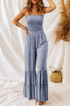 Dusk Blue Floral Print Spaghetti Straps Smocked Wide Leg Jumpsuit Jumpsuits 2526cb00d67dc860