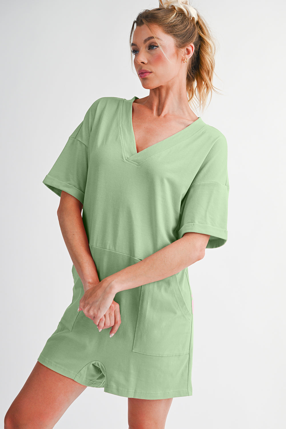 Myosotis Loose Half Sleeve V Neck Plain Romper Rompers 30819d2116ab6134