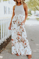White Boho Stripes & Floral Tank Dress Maxi Dresses 349815c49c75170e