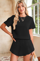 Black Cropped Tee & Skort Set Two Piece Shorts Sets 3a3bd93eafa306f0