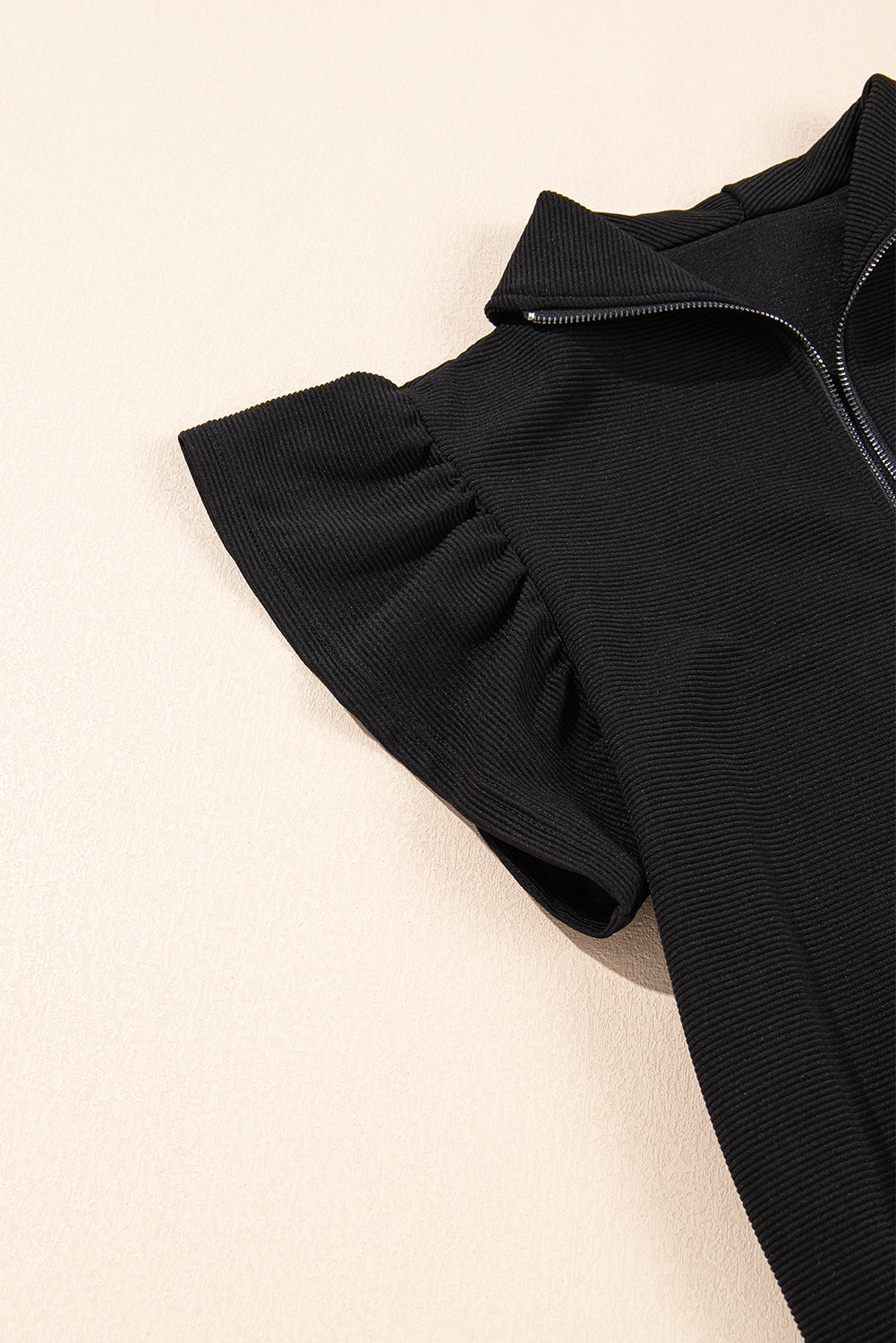 Beau Blue Textured Ruffle Sleeve Zipped Top and Wide Leg Pants Set Two Piece Pants Sets 3ae5ff0fdd67b037