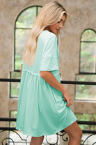 Light Pink Solid Color Pocket Raw Edge Babydoll Dress Short Dresses 3c8d5977eb3e40eb