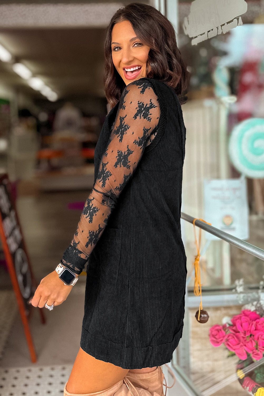 Beige Corduroy Mini Dress Short Dresses 4733f17dc70c65b6