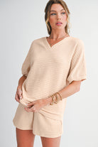 Pink Textured Tee & Shorts Set Two Piece Shorts Sets 5801fd63dbe60bca