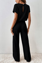 Black Ribbed Keyhole Short Sleeve Wide Leg Jumpsuit Jumpsuits 5bc610c337402f0e