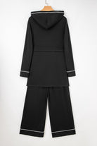Black Contrast Trim Hooded Lounge Cardigan and Pants Set Two Piece Pants Sets 61fe650d508d3df4