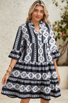 Black Abstract Print Bell Sleeve V Neck Boho Dress Short Dresses 639f446e8cb6cc12
