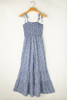 Dusk Blue Floral Print Spaghetti Straps Smocked Wide Leg Jumpsuit Jumpsuits 67b1be2a6f5aee78