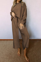 Navy Blue Textured Loose Slouchy Long Sleeve Top and Pants Set Two Piece Pants Sets 6f0c59fa32f9e4a7