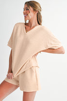 Pink Textured Tee & Shorts Set Two Piece Shorts Sets 77b02930ccd01fe5