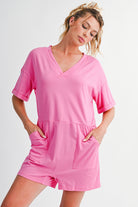 Myosotis Loose Half Sleeve V Neck Plain Romper Rompers 79ea71391e5cb3f5