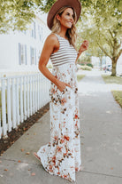 White Boho Stripes & Floral Tank Dress Maxi Dresses 81a3d477144b275a