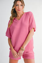 Pink Textured Tee & Shorts Set Two Piece Shorts Sets 82501d07afa31927