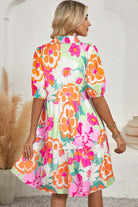 Green Floral Puff Sleeve Buttoned Babydoll Dress Short Dresses 8c835e6d2b8b259c