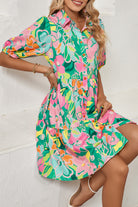 Green Floral Puff Sleeve Buttoned Babydoll Dress Short Dresses 8e676c0d30c791e0