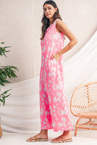 Pink Floral Print Sleeveless Wide Leg Jumpsuit Jumpsuits 9a6a8c3688968b9c