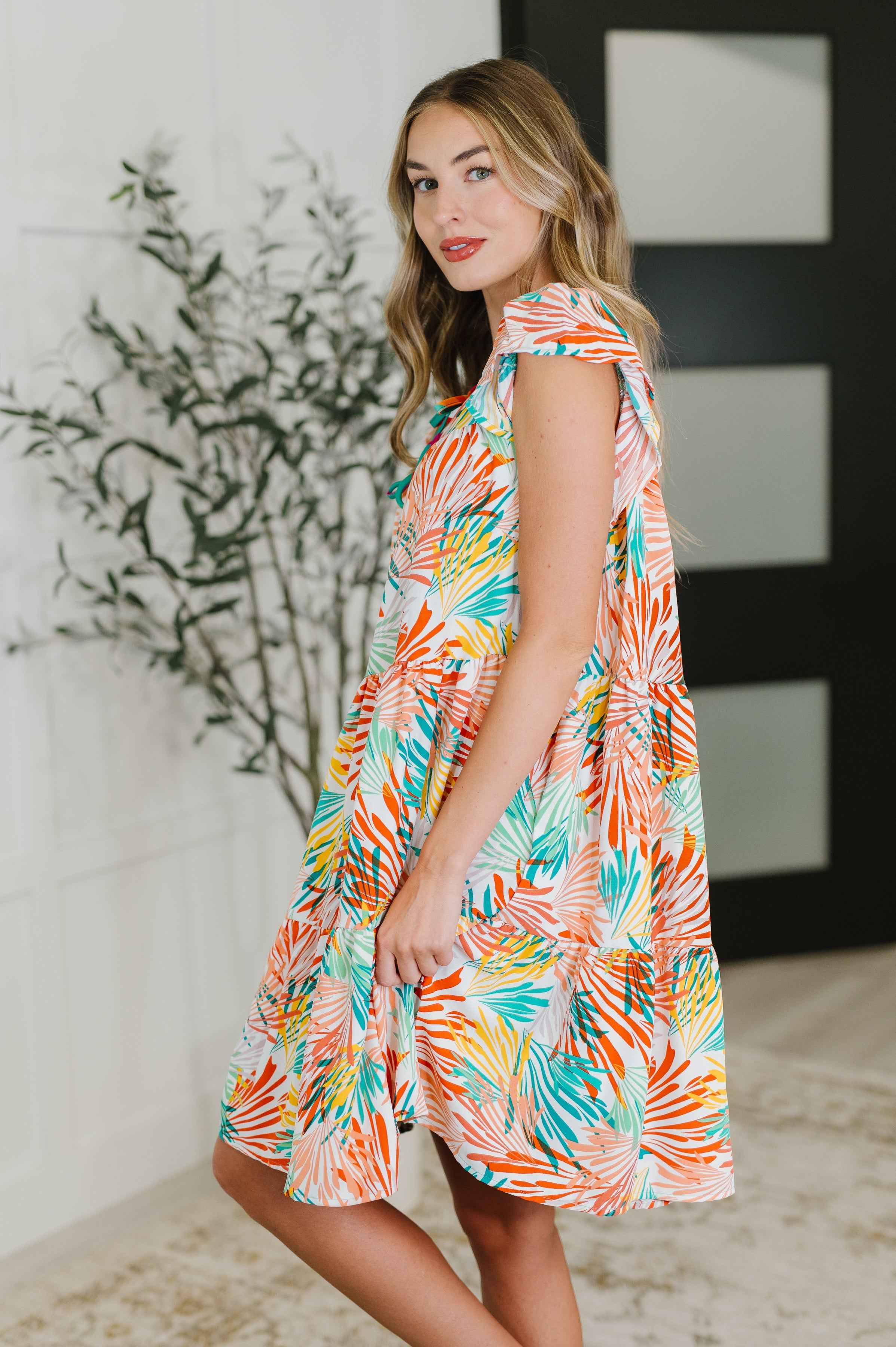 Bless Your Love Tiered Dress in Ivory, Orange and Mint