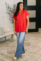 Lizzy Bloom Split Neck Blouse in Red