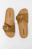 Lizzy Slip On Buckle Strap Sandal in Tan