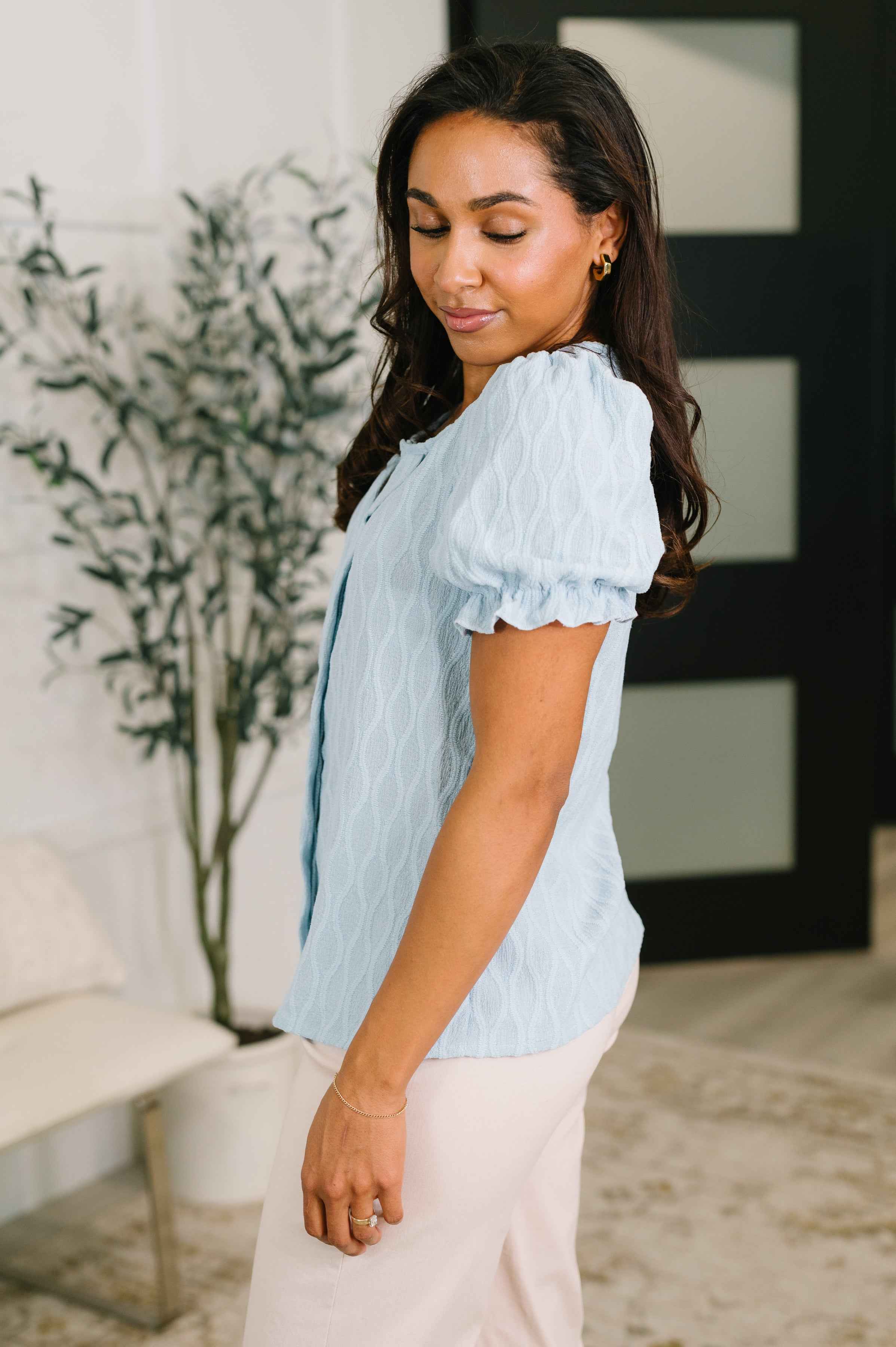 To Call My Own Textured Blouse in Powder Blue