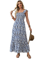 Sky Blue Boho Print Smocked High Waist Maxi Dress Maxi Dresses a005da332995540f