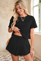 Black Cropped Tee & Skort Set Two Piece Shorts Sets a611e04b4a905ad0