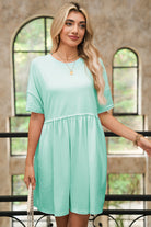 Light Pink Solid Color Pocket Raw Edge Babydoll Dress Short Dresses aba92ebcaa12f89b