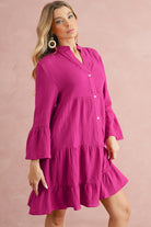 Rose Crinkled Tiered Split Neck Shirt Dress Short Dresses b05dc45472f5e969