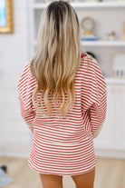 Red Stripe Collared V Neck Drop Shoulder Pullover and Skirt Set Two Piece Skirt Sets b05f5defd2b189f6